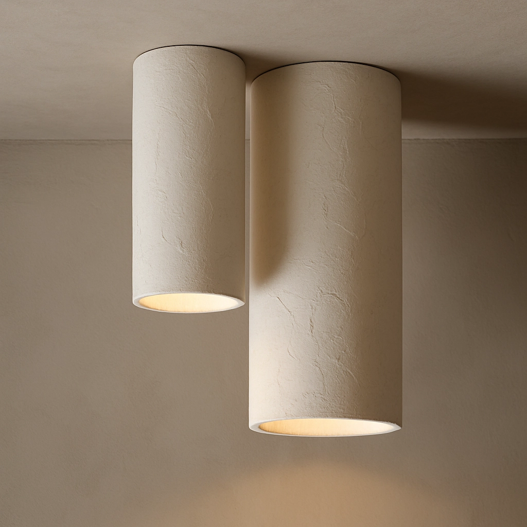 lámpara de techo cilíndrica doble en yeso crema	