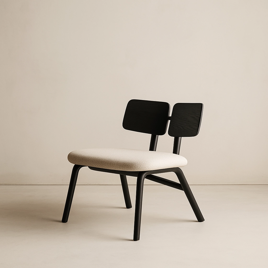 butaca baja con respaldo negro y asiento beige