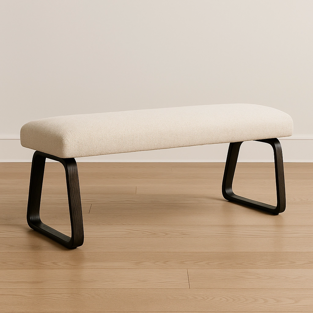 banco tapizado beige con patas en bucle negro