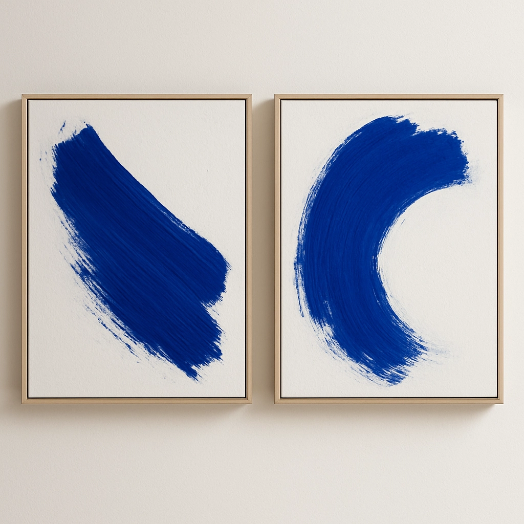 díptico abstracto de pinceladas azules