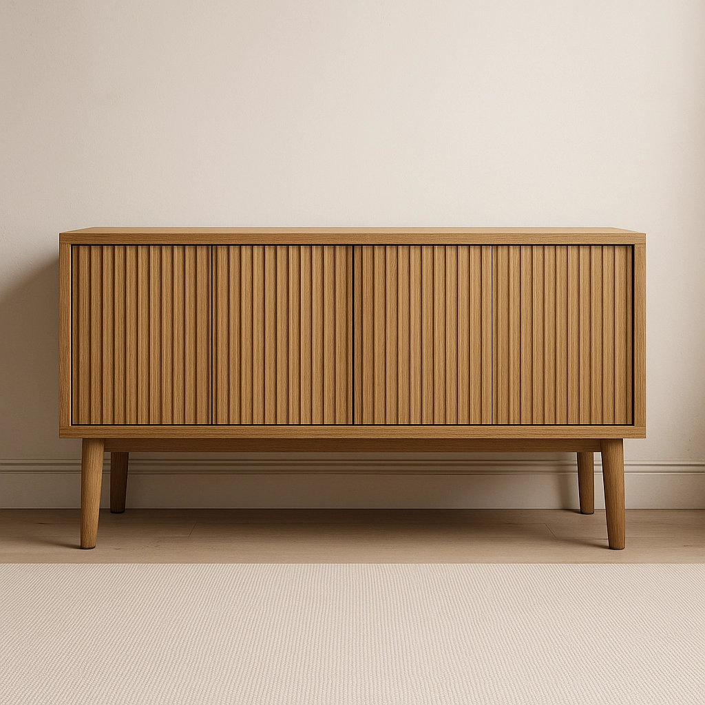 aparador de madera listonada estilo mid-century
